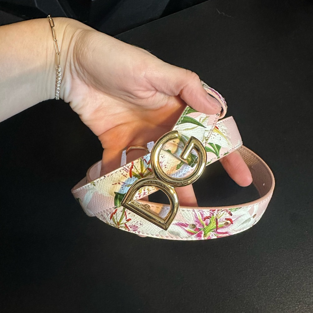 D&G Floral Pink Belt with Gold Buckle